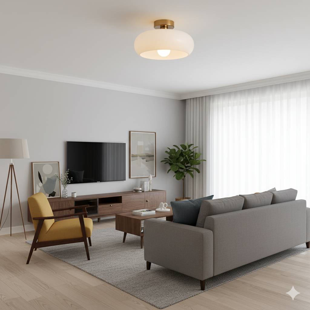 Vintage Round Glass Ceiling Light Fixture with Adjustable Hanging Length