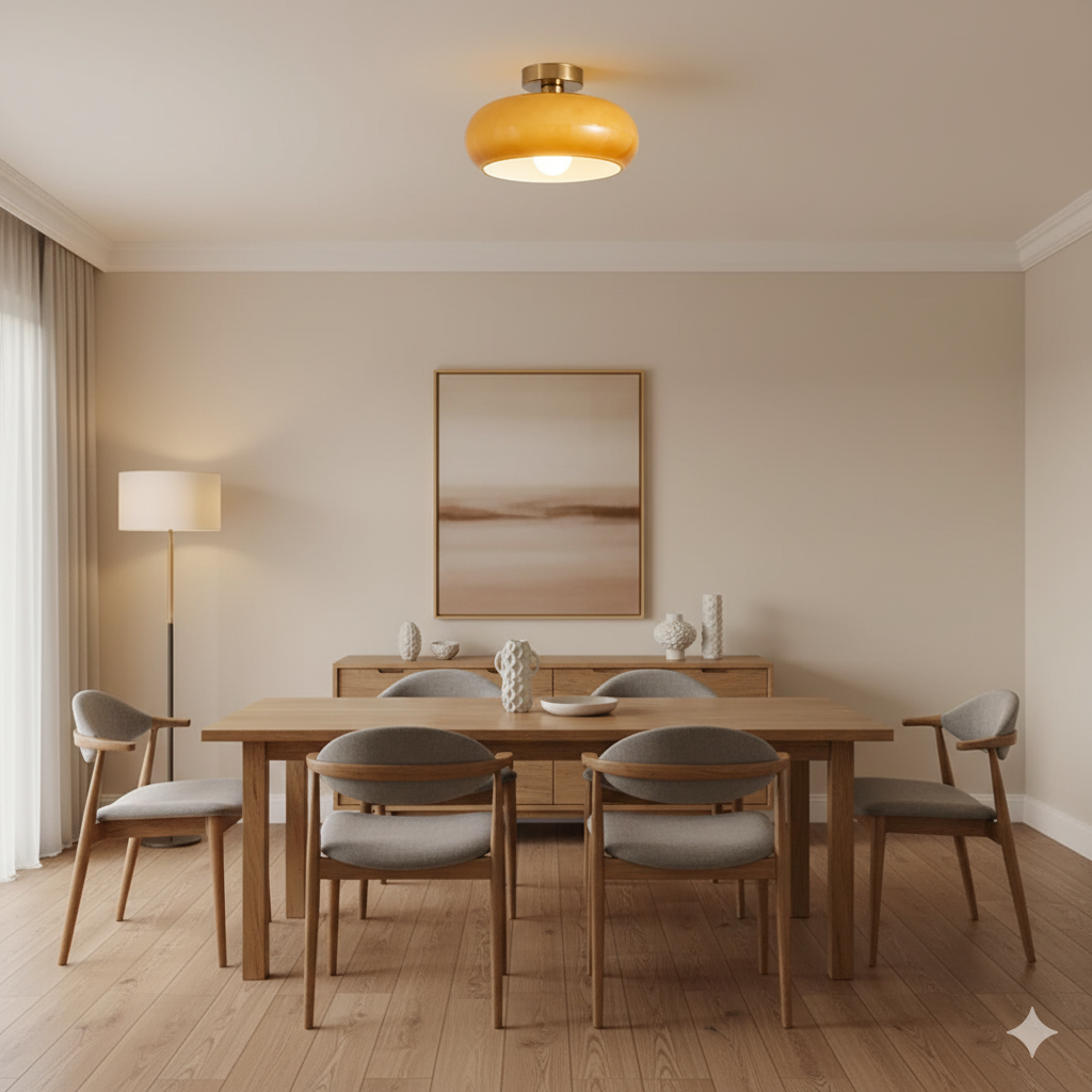 Vintage Round Glass Ceiling Light Fixture with Adjustable Hanging Length