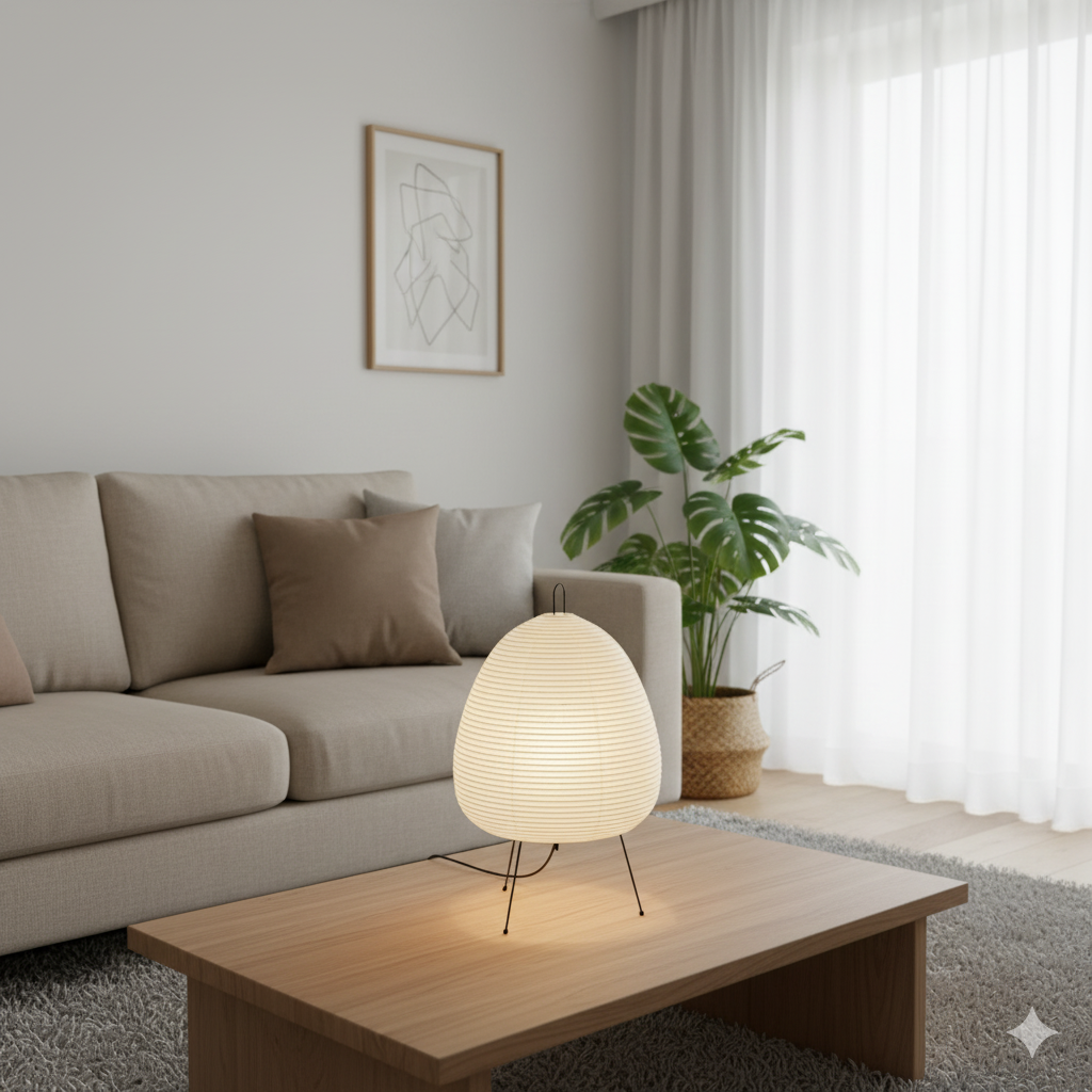 Elegant Tripod Table Lamp with Rice Paper Shade