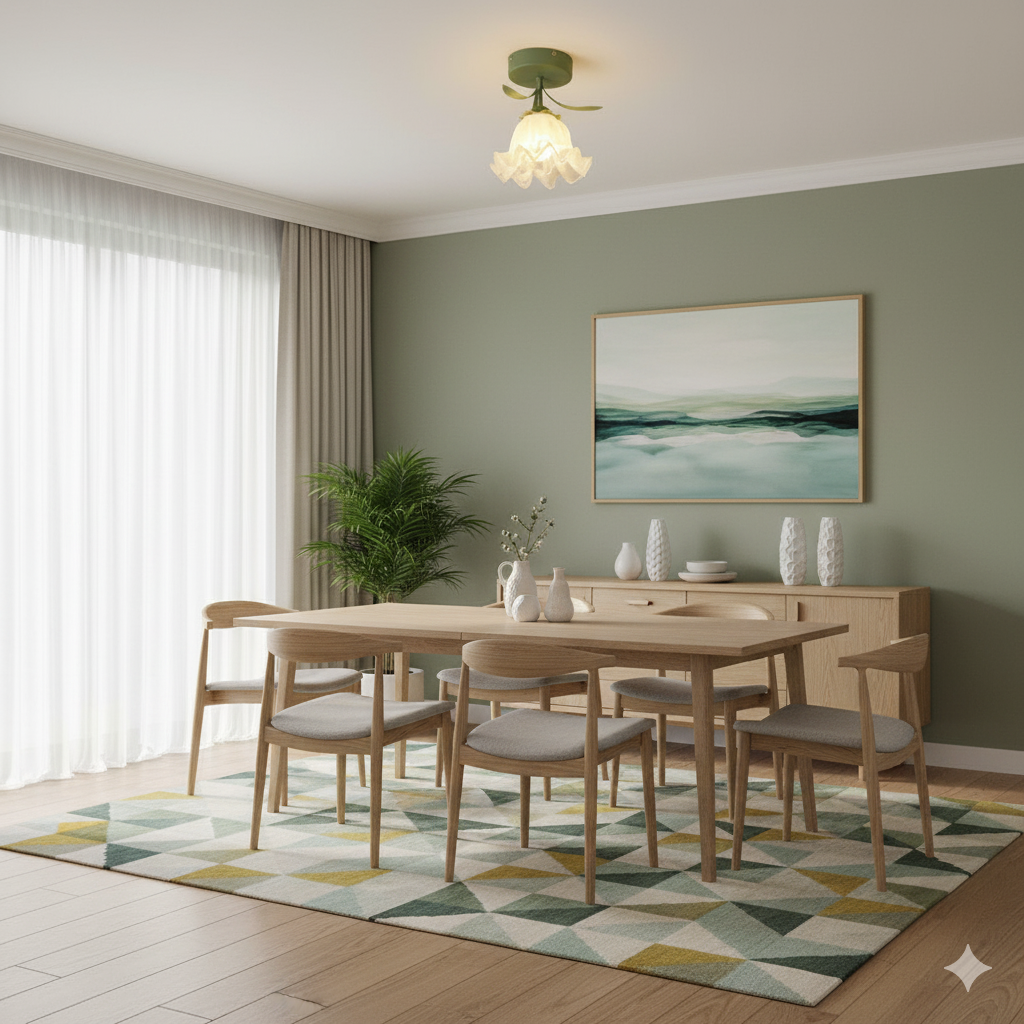 Floral Ceiling Light Fixture with Artistic Glass Shade