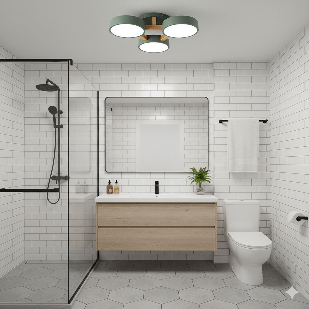 Modern LED Geometric Iron and Wood Flush Mount Ceiling Lamp