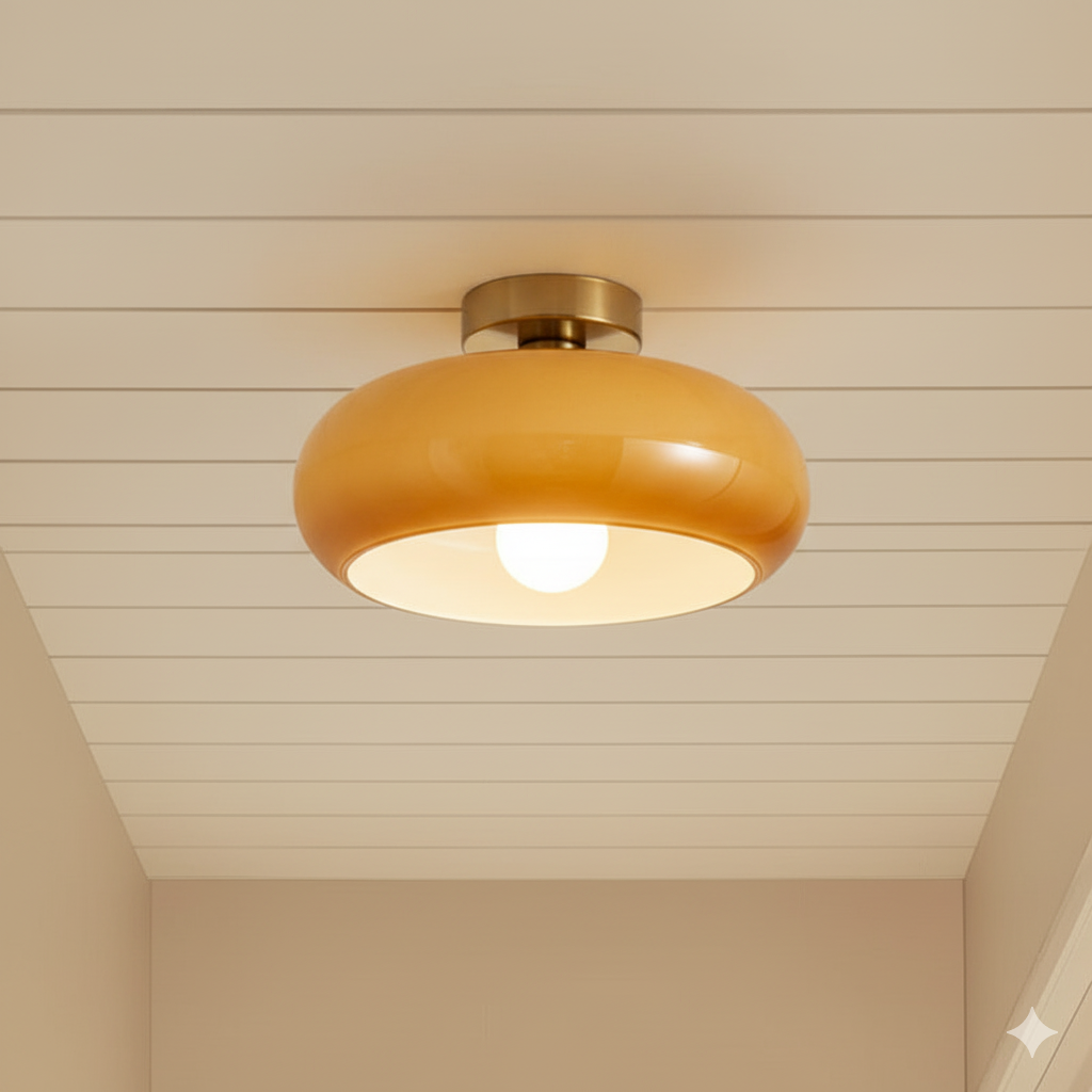 Vintage Round Glass Ceiling Light Fixture with Adjustable Hanging Length