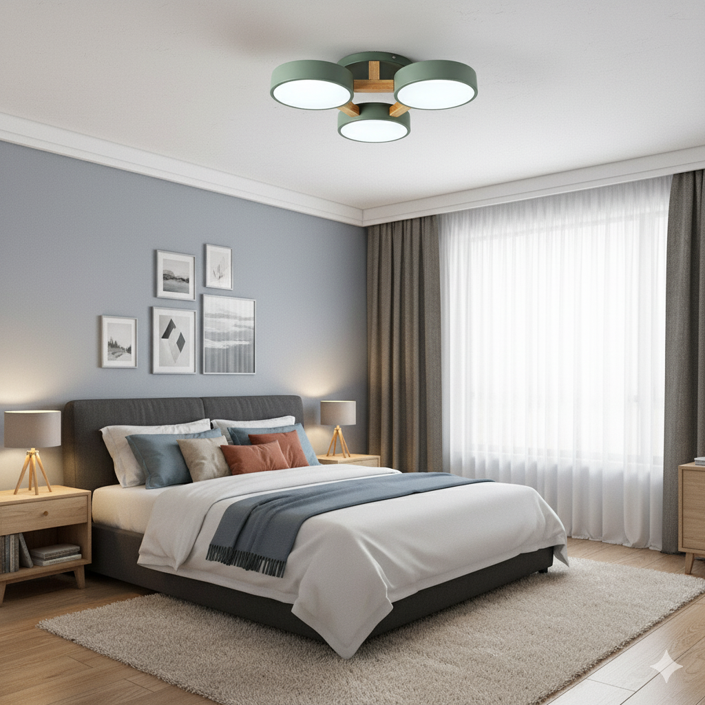 Modern LED Geometric Iron and Wood Flush Mount Ceiling Lamp