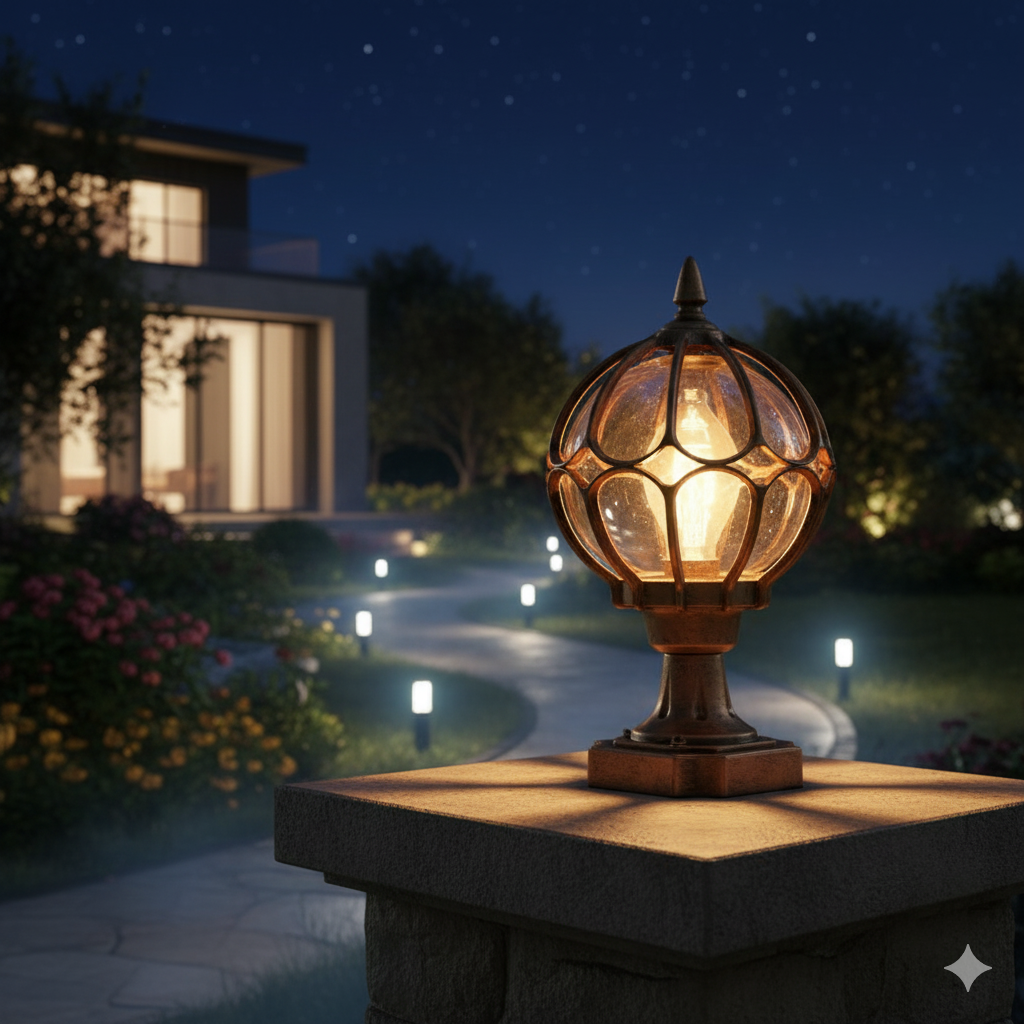 Vintage Outdoor Post Light with Glass Globe Shade