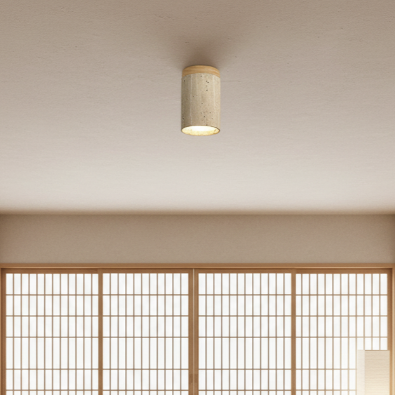 Wood Cylinder Flush Mount Ceiling Light Fixture