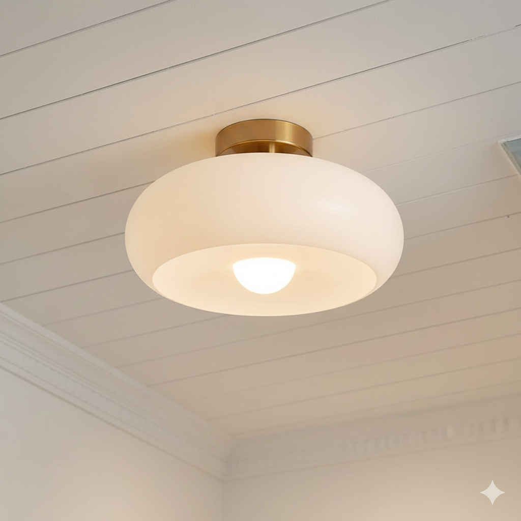 Vintage Round Glass Ceiling Light Fixture with Adjustable Hanging Length