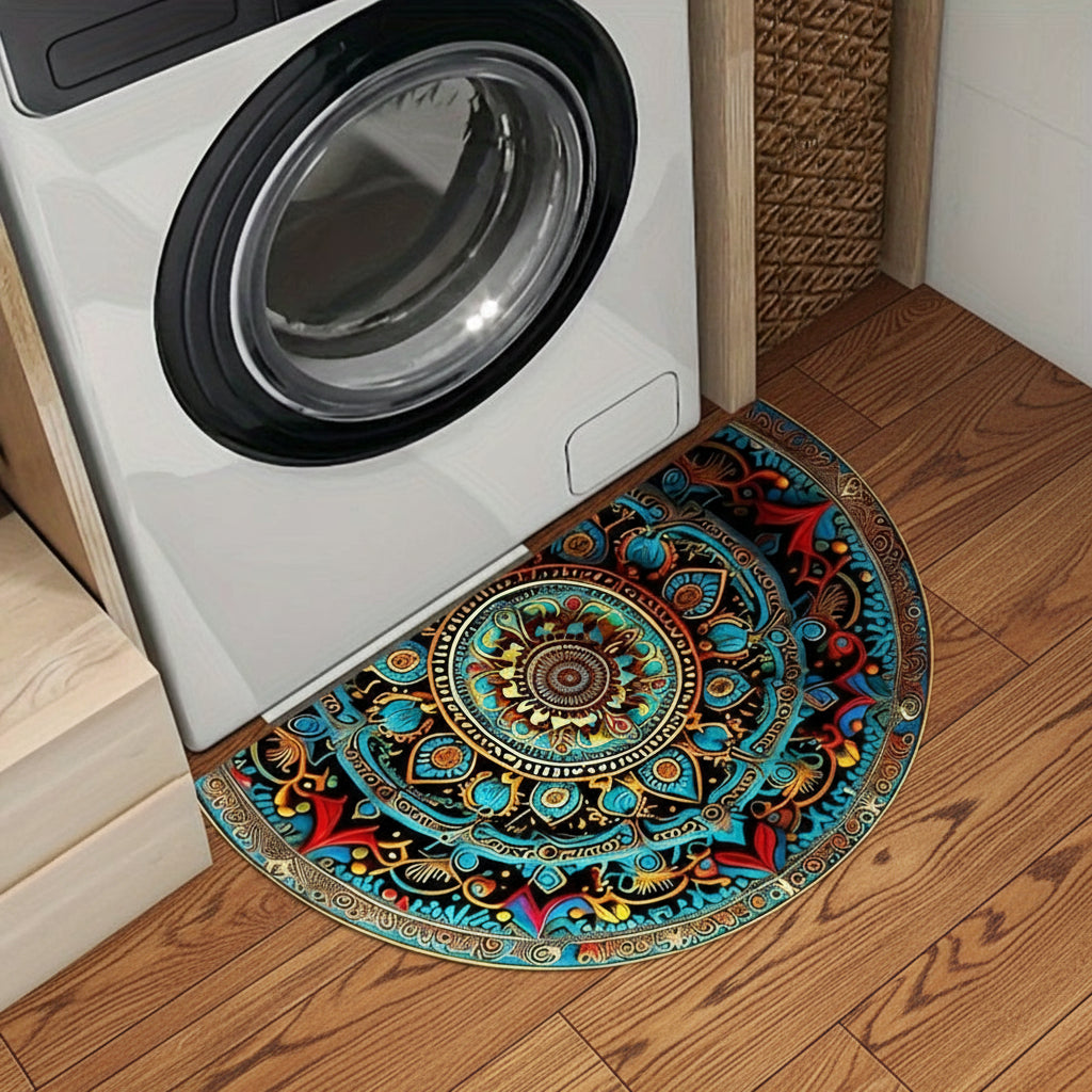 Half-Round Mandala Design Door Mat