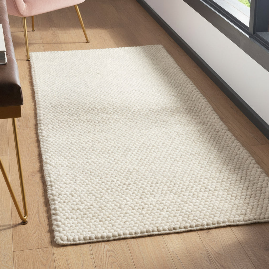 Elegant Textured Handwoven Wool and Cotton Rectangle Rug