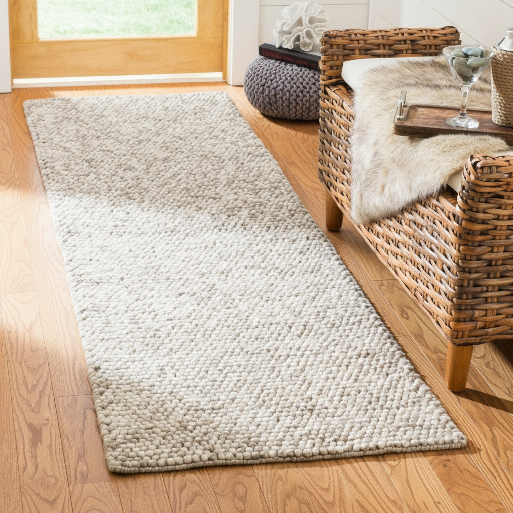 Elegant Textured Handwoven Wool and Cotton Rectangle Rug