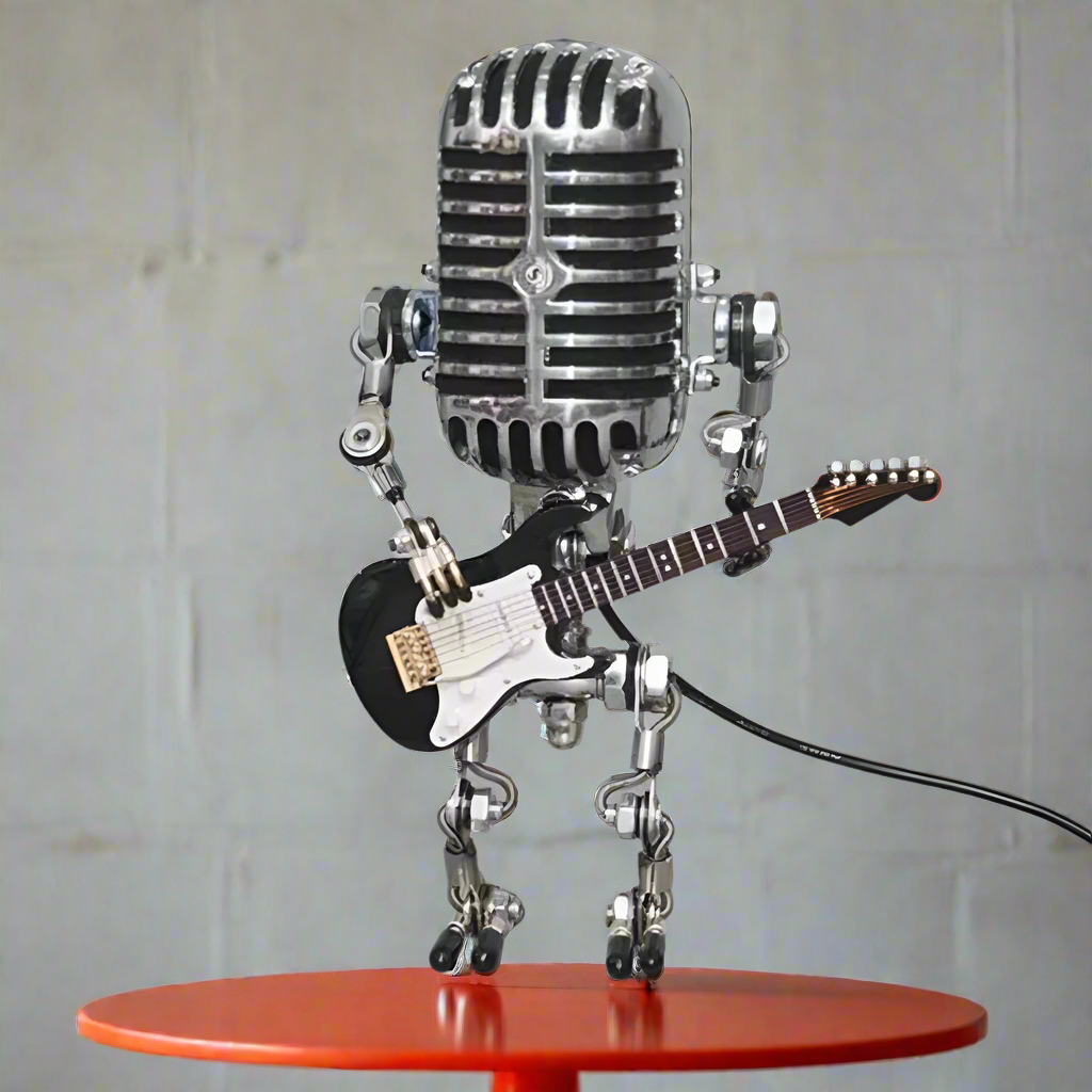Industrial Robot Guitar Table Lamp with Dimmable LED Light – Unique Desk Accent for Home Decor 0