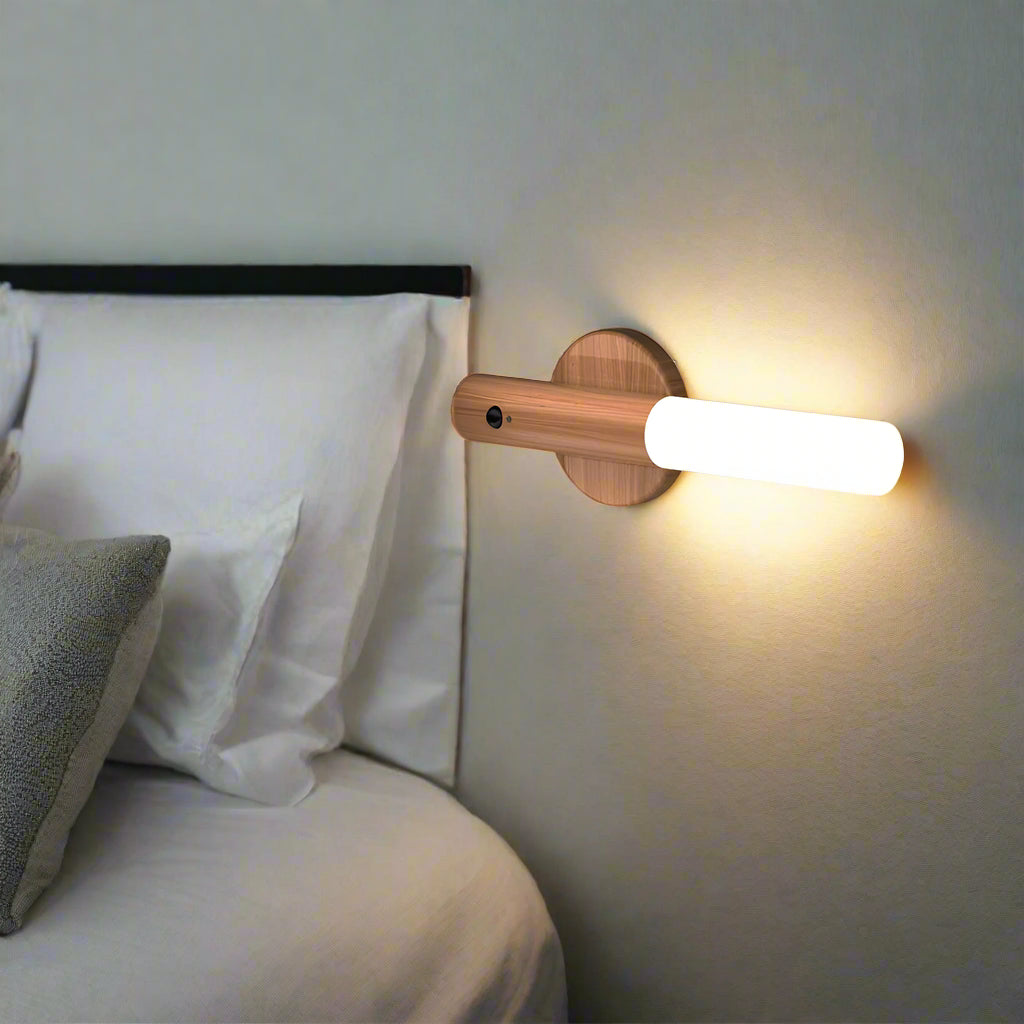 LED Motion Sensor Wall Light with Wooden Base – Modern Energy Efficient Bathroom Wall Lamp 4