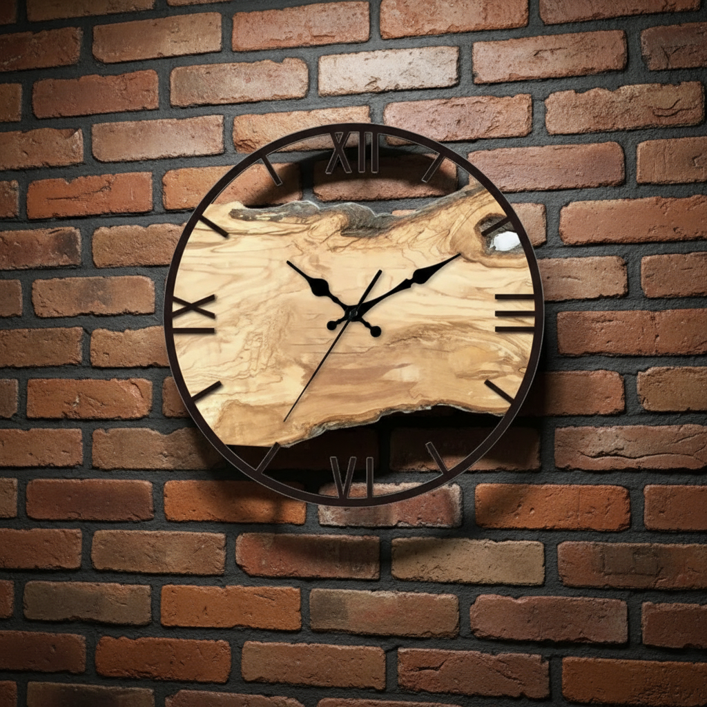 Large Rustic Wooden Wall Clock with Roman Numerals