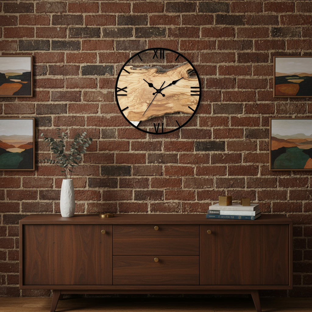 Large Rustic Wooden Wall Clock with Roman Numerals