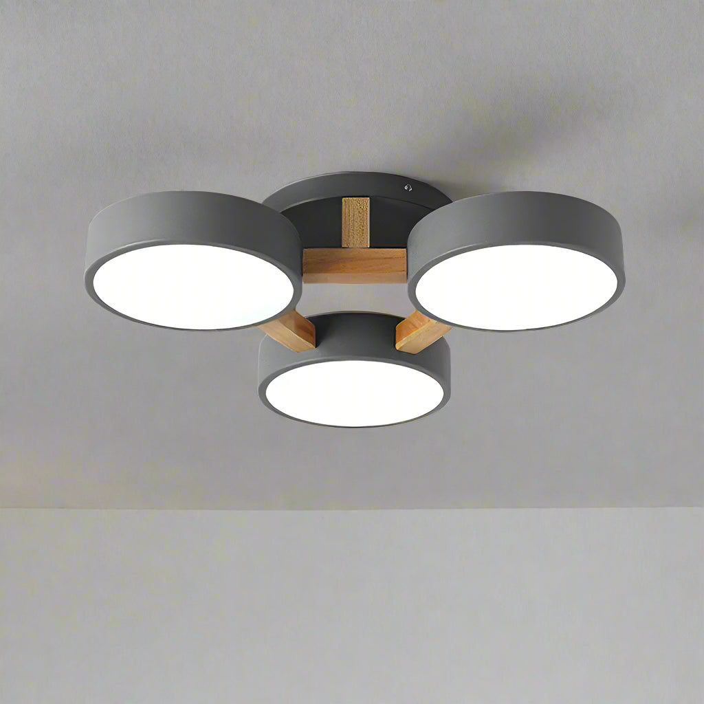 Modern LED Geometric Iron and Wood Flush Mount Ceiling Lamp