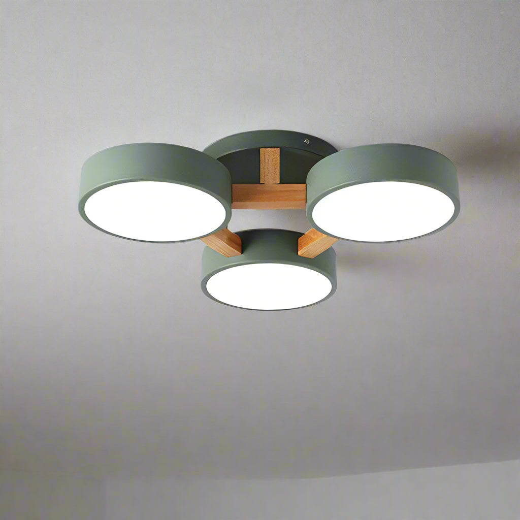 Modern LED Geometric Iron and Wood Flush Mount Ceiling Lamp