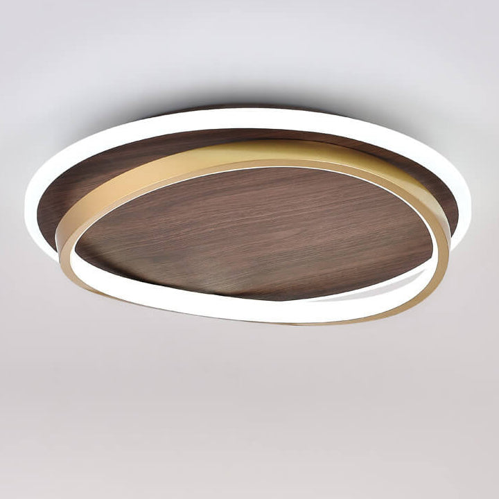 Modern LED Flush Mount Ceiling Light Fixture with Walnut Finish