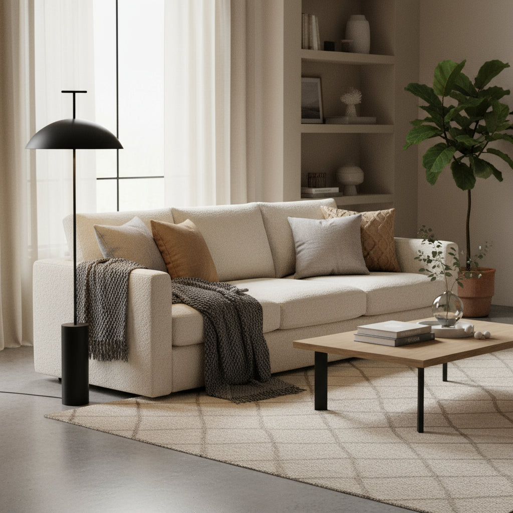 Modern Wood Floor Lamp with Fabric Shade