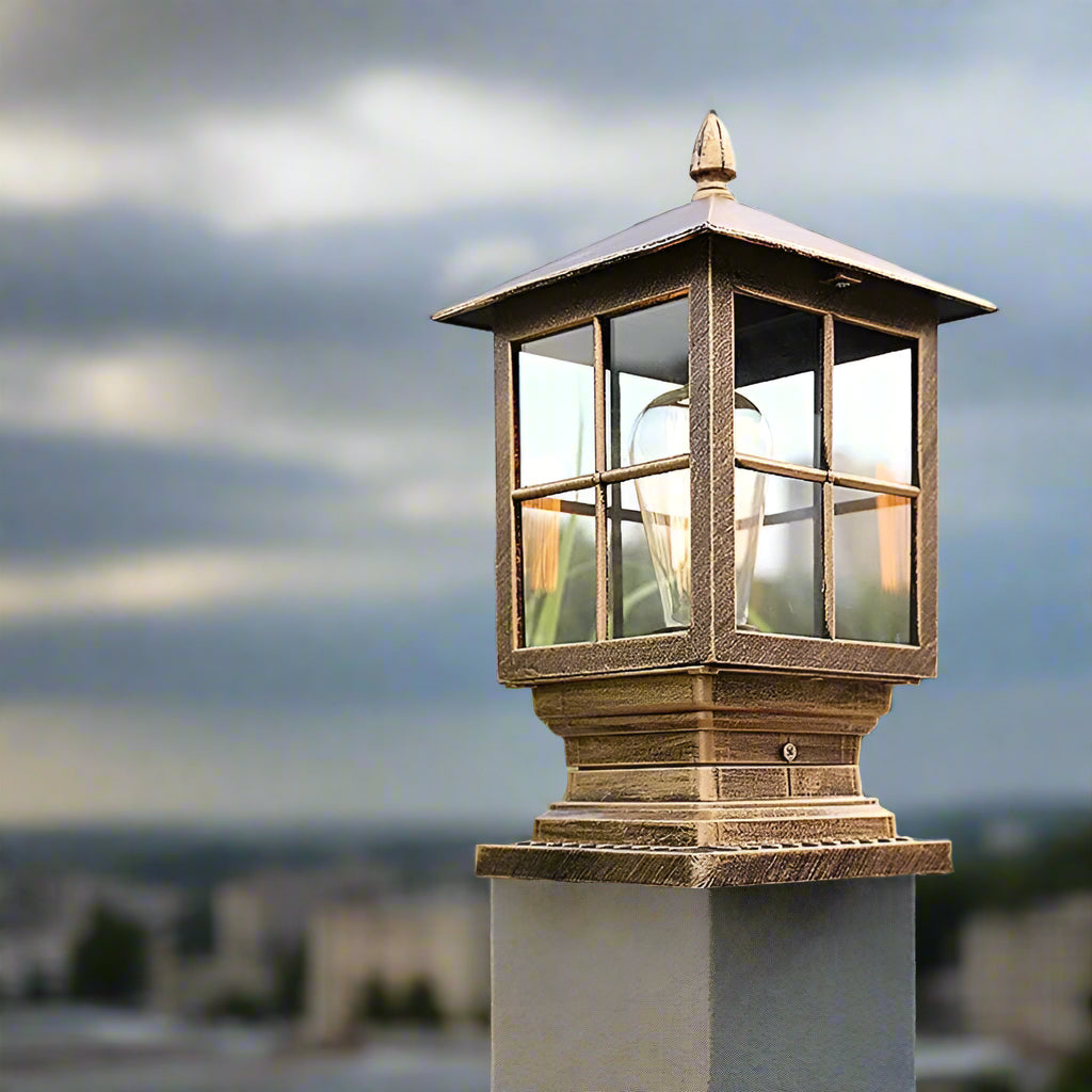 Outdoor Black Metal Lantern Pillar Light – Weather-Resistant Garden and Pathway Lighting, IP65 Rated, Hardwired E27 Compatible 1