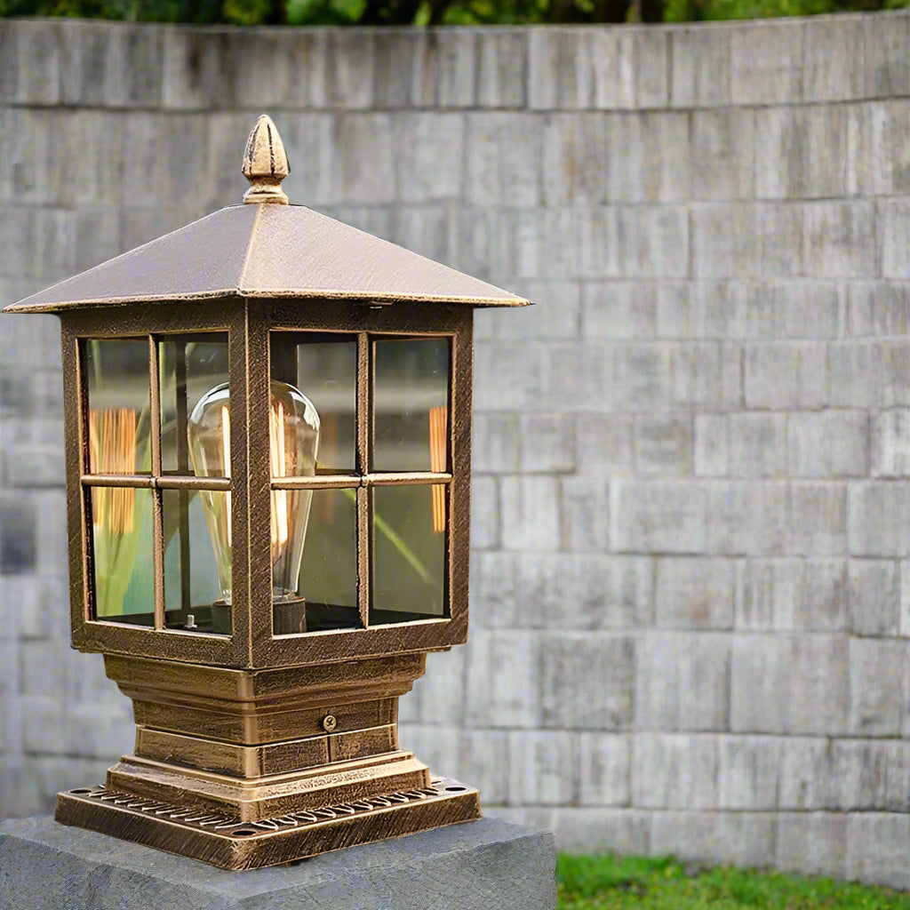 Outdoor Black Metal Lantern Pillar Light – Weather-Resistant Garden and Pathway Lighting, IP65 Rated, Hardwired E27 Compatible 3