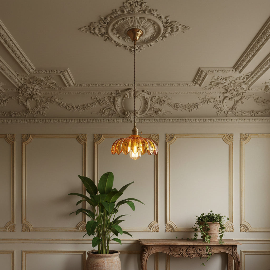 Vintage Glass Pendant Lighting with Copper Accents