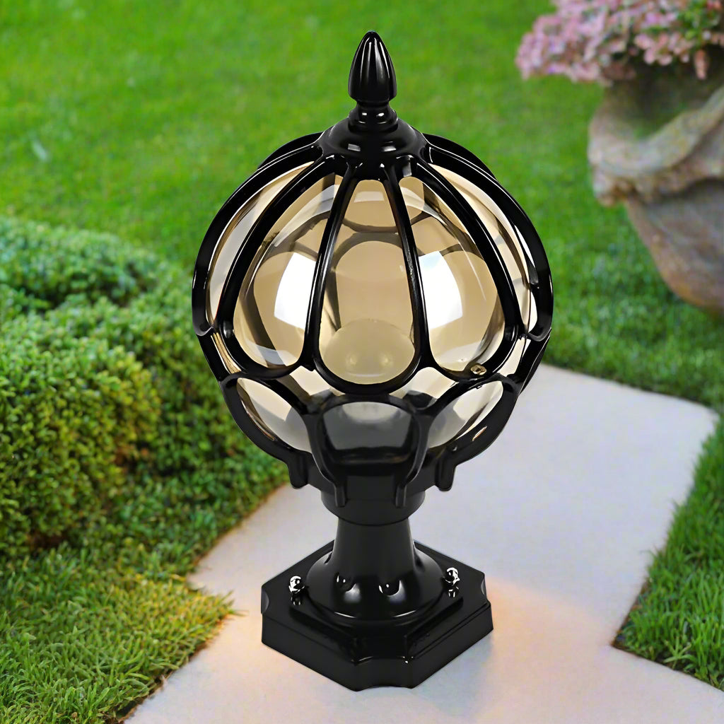 Vintage Outdoor Post Light with Glass Globe Shade – Weather-Resistant Aluminium Garden Lamp Post for Villas and Patios 7