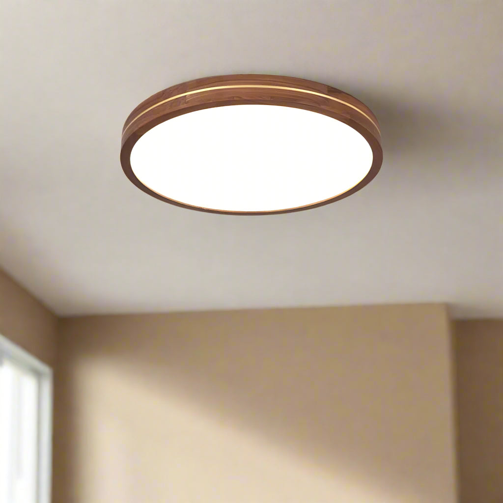 Wooden LED Flush Mount Ceiling Light Fixture with Dimmable Function – Modern Design for Home Decor 0