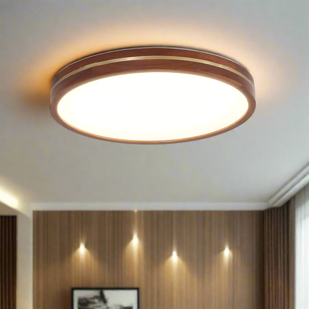 Wooden LED Flush Mount Ceiling Light Fixture with Dimmable Function – Modern Design for Home Decor 2